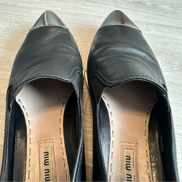 Miu Miu Metal Cap Toe Leather Slip On Sneakers - Picture 4 of 11